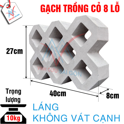 Gạch trồng cỏ 8 lỗ láng không vát cạnh