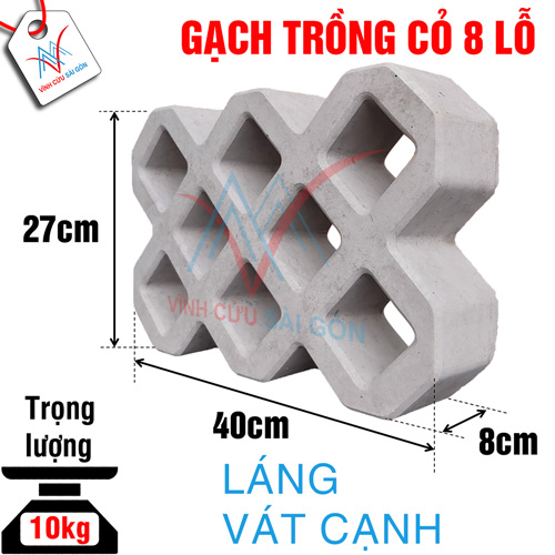 Gạch trồng cỏ 8 lỗ láng vát cạnh